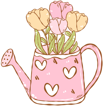 Pink watering can with flowers png
