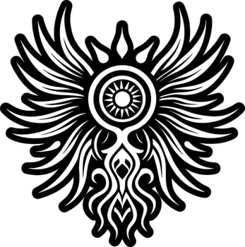 A tribal tattoo design with a sun and a bird vector