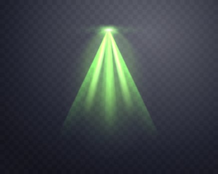 Green spotlight, Illuminated green stage, glow flare effect. Bright beams of spotlights, lamp, vertical rays. illustration. vector
