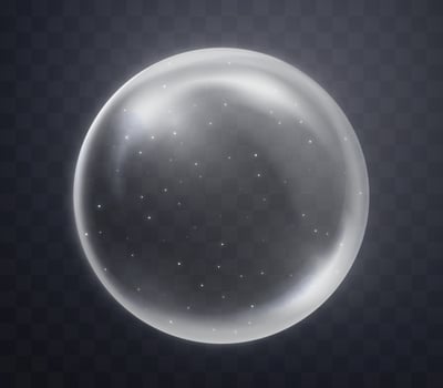 Silver magic fantasy sphere. Crystal ball with white glowing sparkles and particles. Energy orb with glow flare light effect. vector