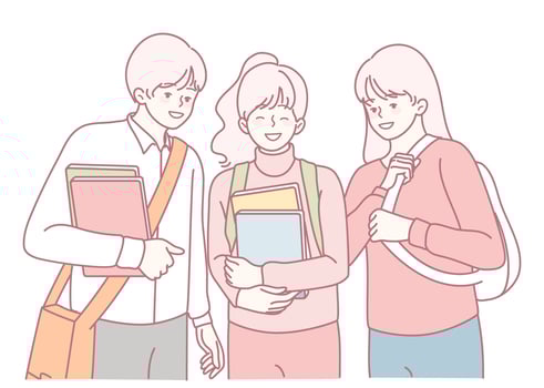 Diverse college students are having a friendly conversation on campus, sharing ideas vector