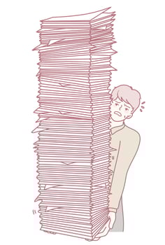 Feeling completely overwhelmed by the excessive amount of paperwork in the office environment vector