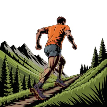 Mountain Runner Illustration in Flat Colors. vector