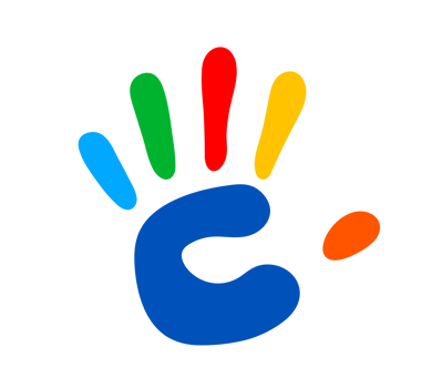 Colorful handprint symbol. A stylized blue handprint with each finger a different vibrant color red, yellow, green, blue, symbolizing diversity, inclusion, and human connection png