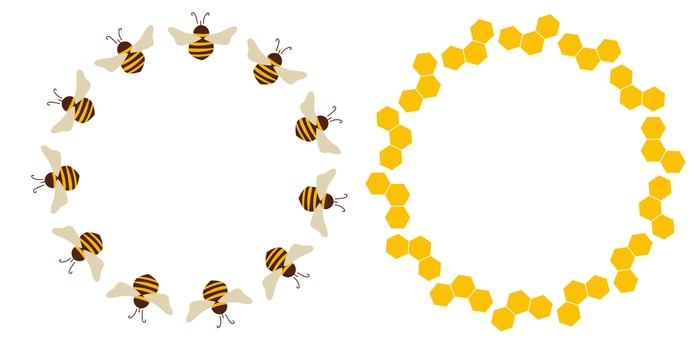 Round frames with bee and beeswax. vector
