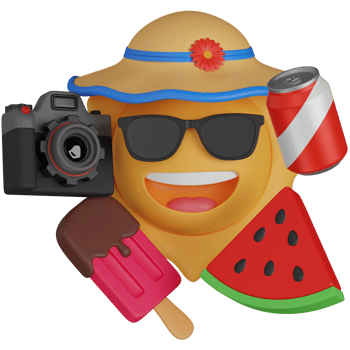 3d render summer Fun Sun Emoji with Vacation Essentials icon png