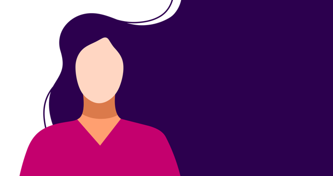 Abstract woman with flowing hair. A minimalist graphic of a woman's profile with long, dark purple, wavy hair flowing to the side, symbolizing beauty, femininity, or abstract human form. png