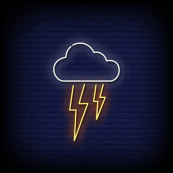 symbol icon cloud and lighting bolt neon sign with brick wall background vector