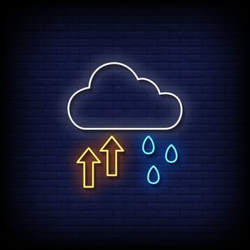 symbol icon cloud precipitation evaporation neon sign with brick wall background vector