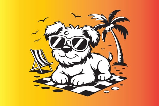 beach dog BLACK illustration vector