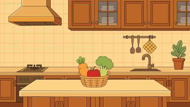 Kitchen Scene with Fruits and Vegetables vector