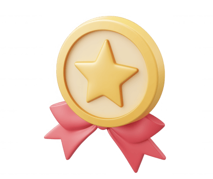 3d icon golden medal with embossed star and pink ribbon represents achievement, quality, and success, isolated on transparent background png
