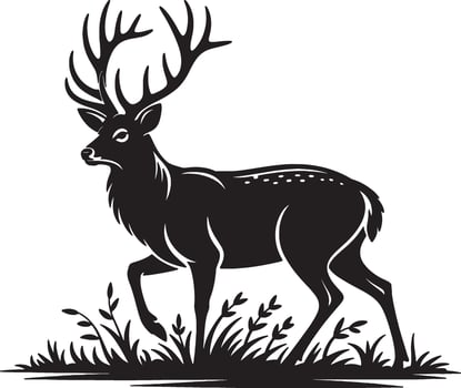 Majestic stag silhouette in grassland vector