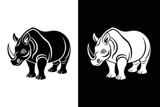 rhino animal black silhouette icon designs for jungle vector