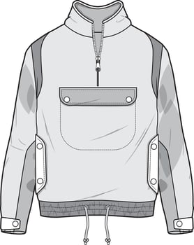 Techwear Pullover Jacket with Chest Flap Pocket and Contrast Panel Sleeves Unisex Utility Fashion Sketch vector