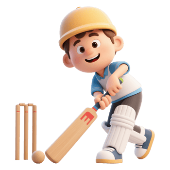 3D Cartoon Cricket Player with Bat and Ball png