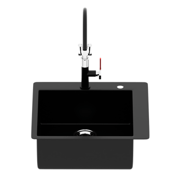 Render square sink kitchen black faucet minimal design tap fixture with transparent wallpaper png