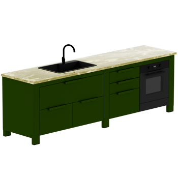 3d render green kitchen counter with oven and sink with transparent background png