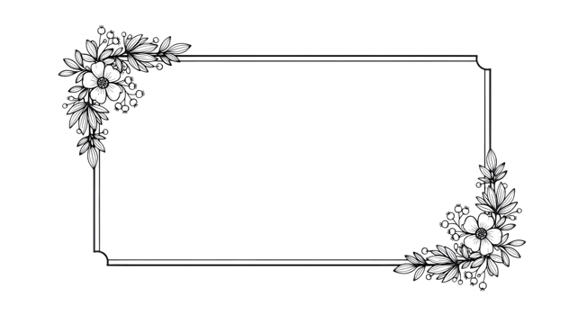 Silver Floral Frame with Botanical Corners on Transparent Backdrop png