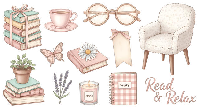 Relaxation Still Life with Books and Cozy Chair On Transparent Background png