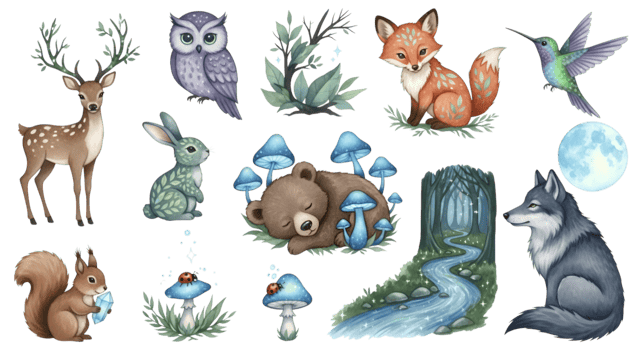 Pixel Art Style Animal Illustrations on Transparent Background png