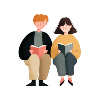 Reading couple enjoying books together in calm atmosphere, sharing love and connection png