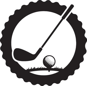 Black and white golf club and ball logo design in a round decorative frame vector