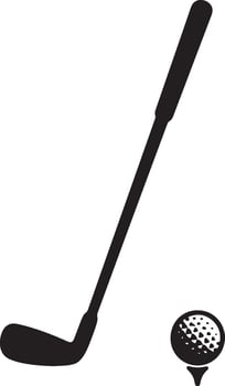 Simple black and white illustration of golf club and ball sport recreational activities vector
