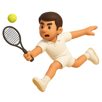 3D Cartoon Tennis Player Ready to Hit Ball - Action Shot on Court png
