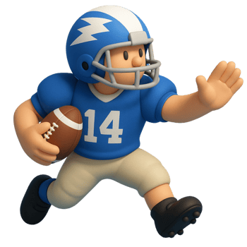 3D Cartoon Football Player Running with Ball American Football Athlete in Blue Uniform png