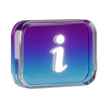 A glossy translucent 3D information button with a vibrant purple and blue gradient png