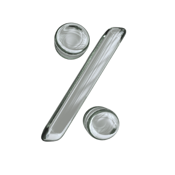 percentage sign 3D render with glass material png