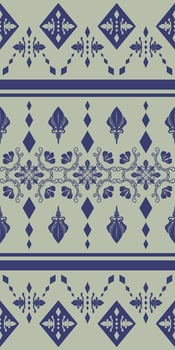 Geometric and Medieval Combine Damask Victorian's Era Pattern. Elegance Grandiose with Navy Blue Scroll Ornament Arranged in Tribal Style for Modern Twist Decoration as Silk Wallpaper Dress Manly Lace vector