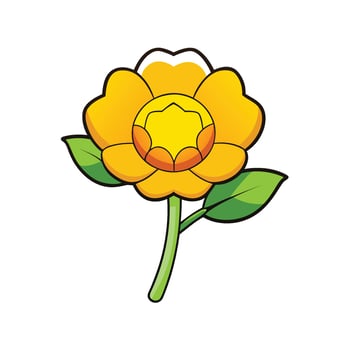 Cheerful yellow flower illustration with vibrant green leaves vector
