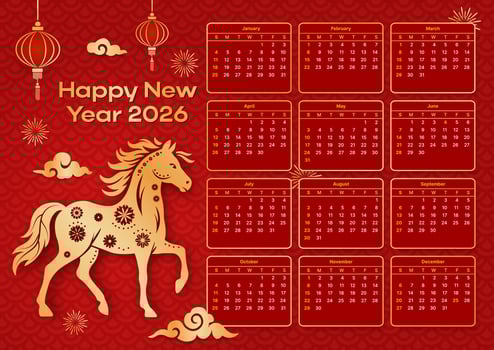 2026 chinese new year of the horse celebration card, festive bright banner vector