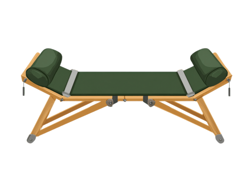 Portable camping cot wooden frame isolated on transparent background png
