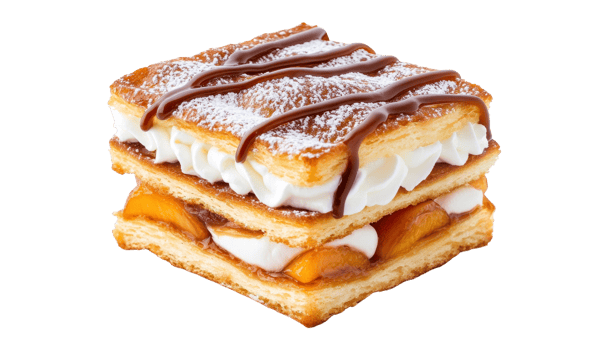 Layered Peach and Cream Dessert with Chocolate Drizzle png