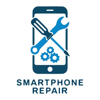 Smartphone Repair Logo Featuring Tools and Gear vector