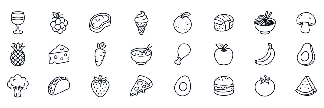 Superfood Collection Icons. Healthy Nutrition Symbols Set on White Background vector