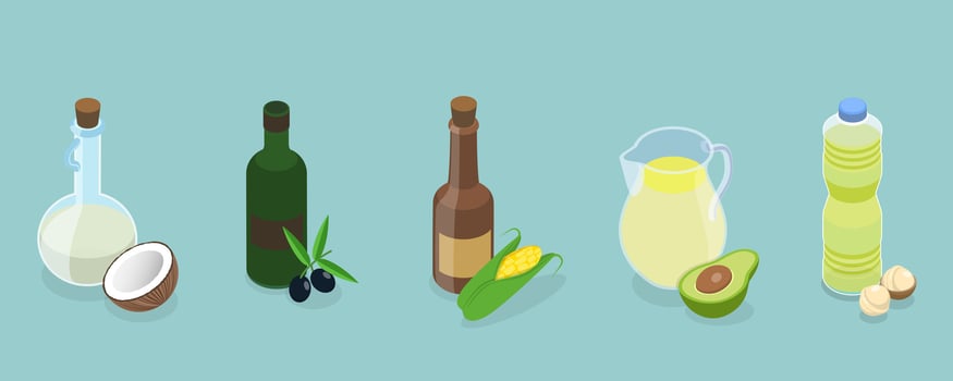 3D Isometric Flat Set of Oil Bottles, Organic Healthy Product vector