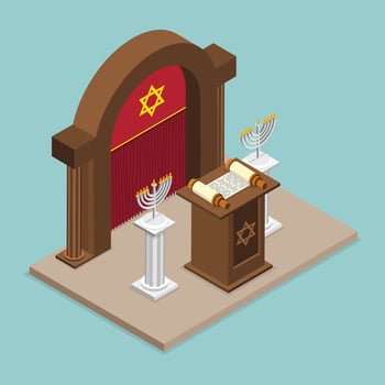 3D Isometric Flat Icon of Synagogue, Traditional Orthodox Judaism vector