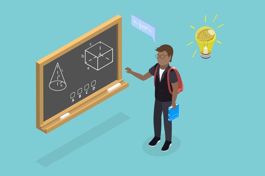 3D Isometric Flat Illustration of Intelligent Schoolboy, Young Genius vector