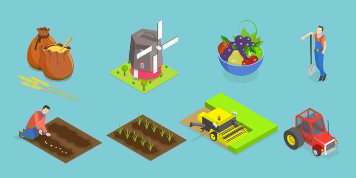 3D Isometric Flat Set of Agriculture Items, Farming Collection vector