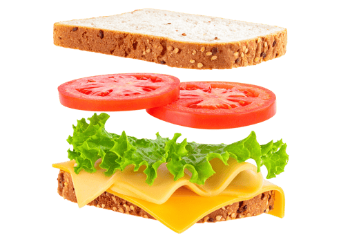 A sandwich with cheese, tomatoes and lettuce png