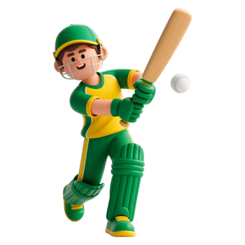 3D Cartoon green Cricket Player Hitting the Ball png