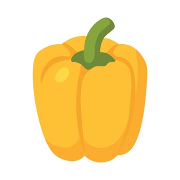 Yellow bell pepper with green stem, healthy vegetable in cartoon flat style illustration. vector