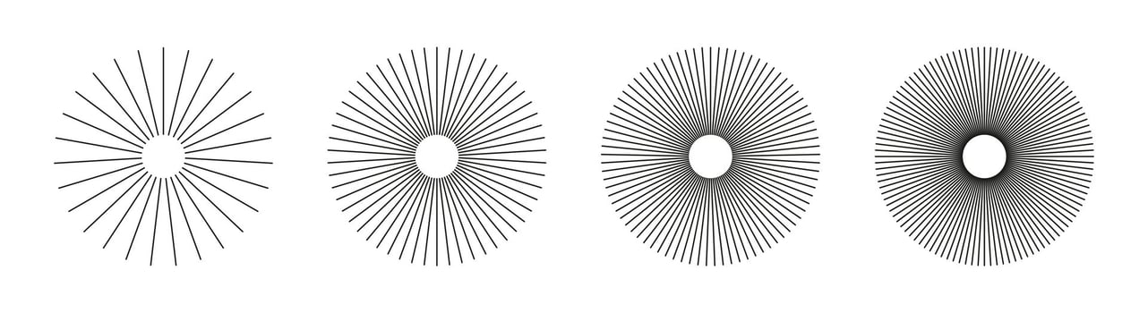 Sun star burst, rays. Circulars lines beams. Circle radial radiation lines. Spokes with radiating stripes grid. Abstract geometric pattern. vector