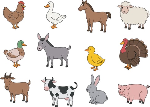 Collection of Farm Animals Illustration vector