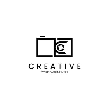 Letter K minimalist monogram camera logo in line style vector