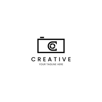 Letter C camera logo in line style vector